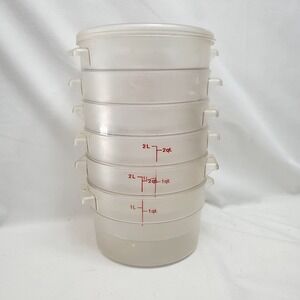 6 Count 1 Lid Cambro RFSCW2135 Camwear 2 qt. Round Food Storage Containers